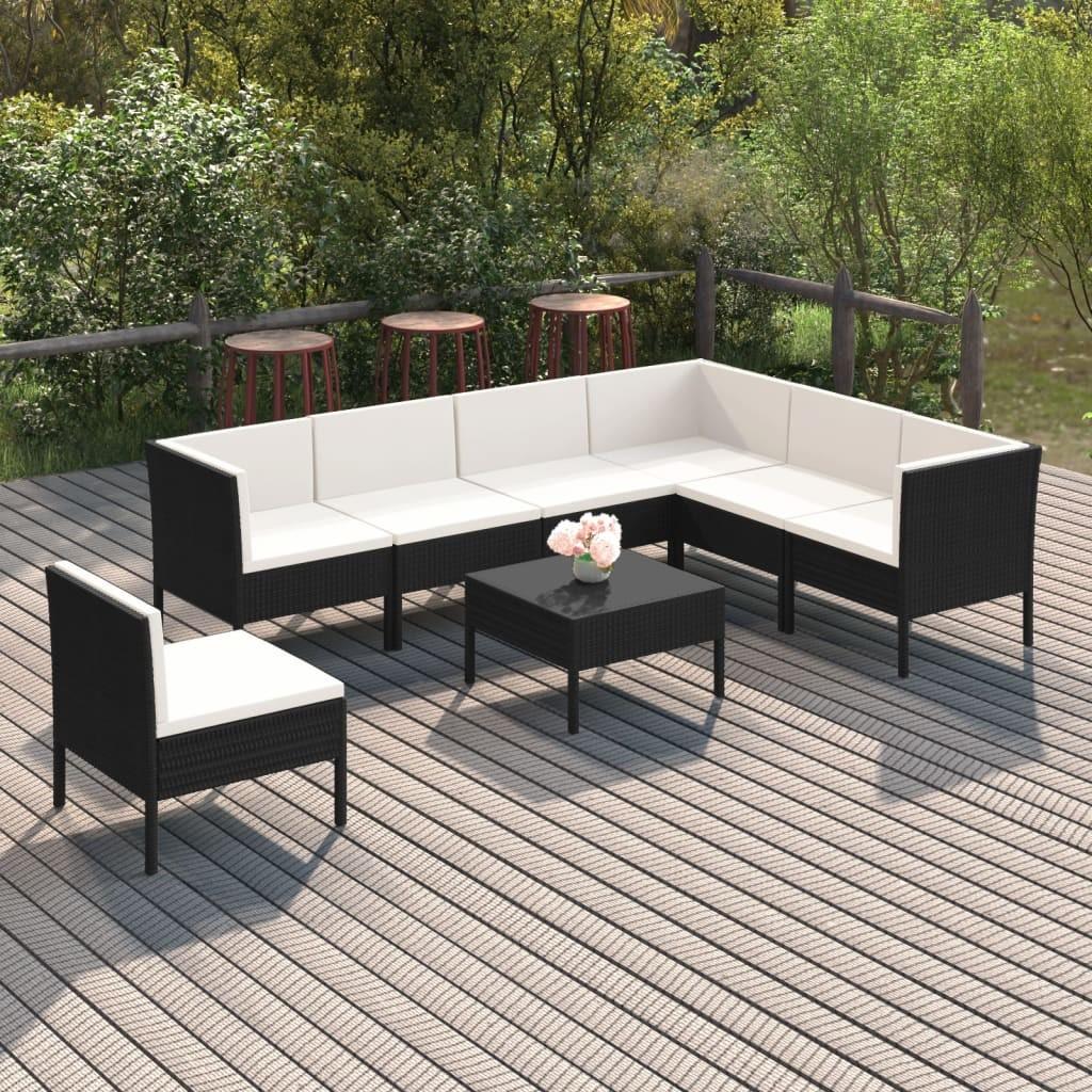 Loungesæt til haven 8 dele med hynder polyrattan sort
