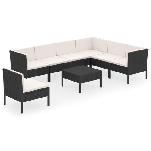 Loungesæt til haven 8 dele med hynder polyrattan sort