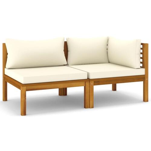 Sofasæt 2 dele med cremehvide hynder massivt akacietræ