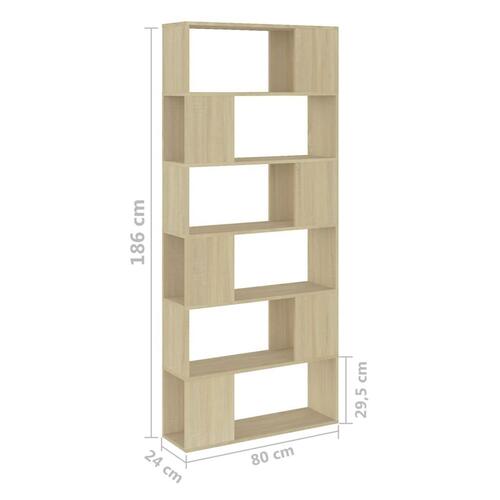 Bogreol/rumdeler 80x24x186 cm konstrueret træ sonoma-eg
