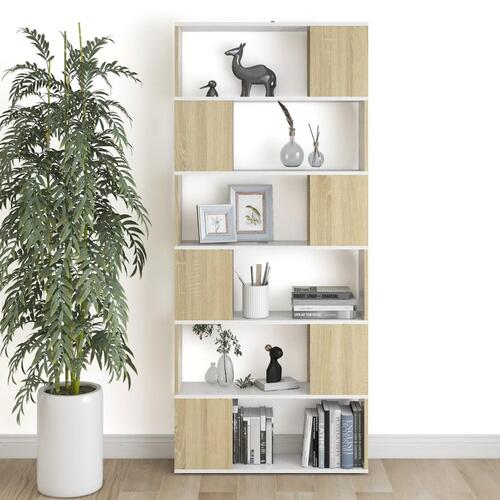 Bogreol/rumdeler 80x24x186 cm konstrueret træ hvid og sonoma-eg