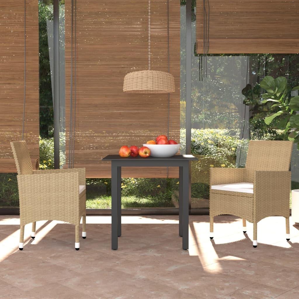 Spisebordssæt til haven med hynder 3 dele polyrattan beige