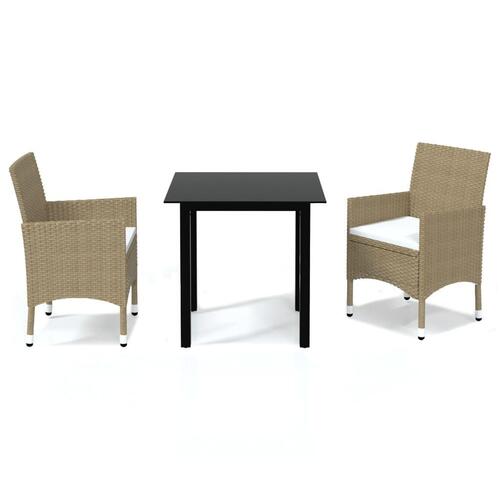 Spisebordssæt til haven med hynder 3 dele polyrattan beige