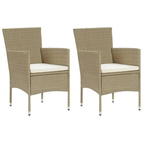 Spisebordssæt til haven med hynder 3 dele polyrattan beige