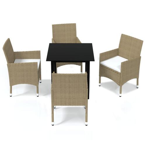 Spisebordssæt til haven med hynder 5 dele polyrattan beige