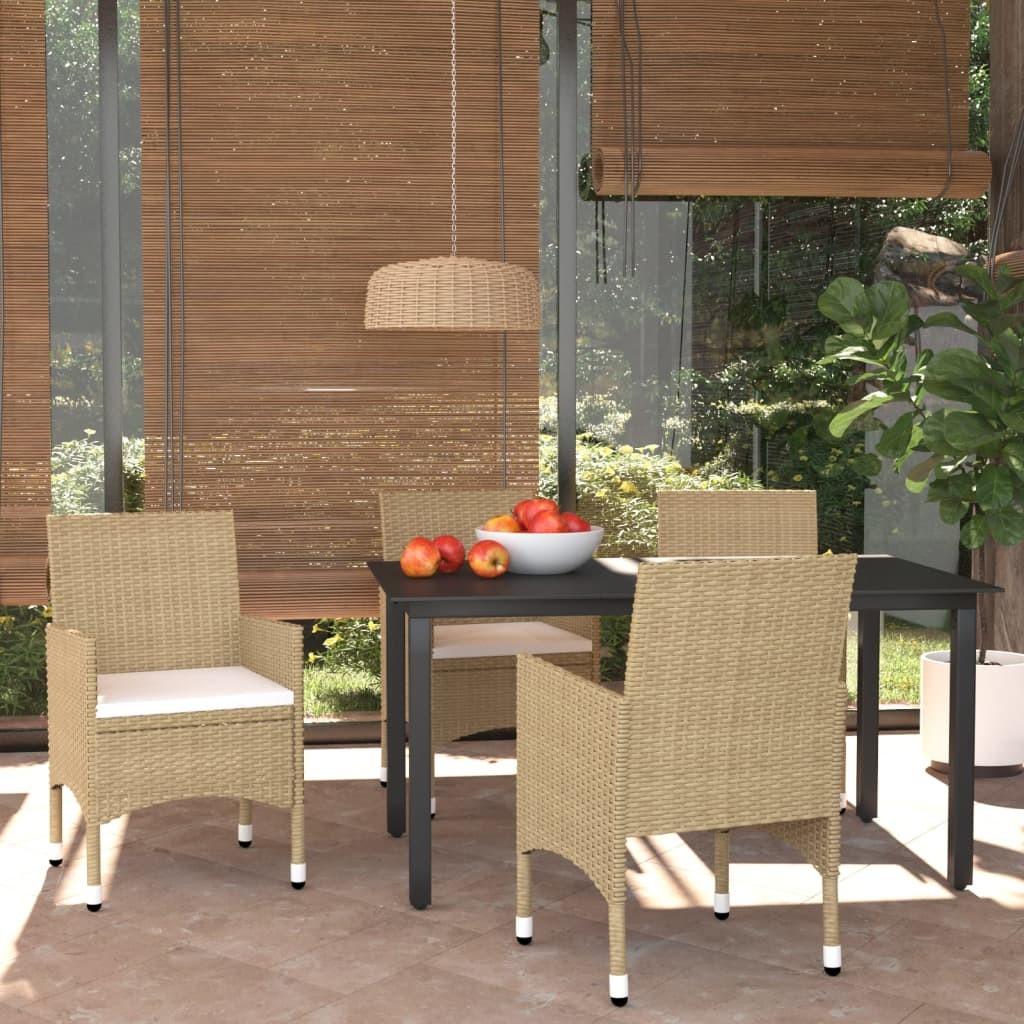 Spisebordssæt til haven med hynder 5 dele polyrattan beige