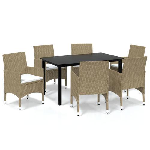 Spisebordssæt til haven med hynder 7 dele polyrattan beige