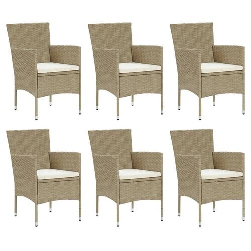 Spisebordssæt til haven med hynder 7 dele polyrattan beige