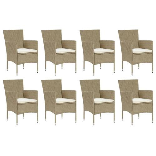Spisebordssæt til haven med hynder 9 dele polyrattan beige
