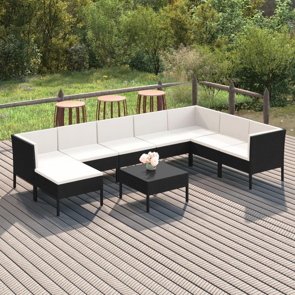 Loungesæt til haven 9 dele med hynder polyrattan sort