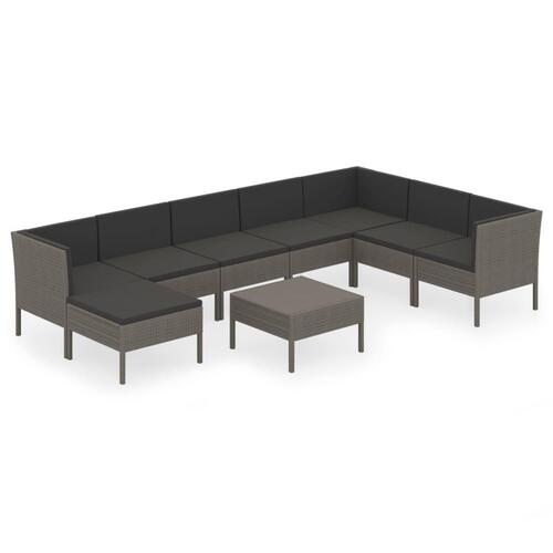 Loungesæt til haven 9 dele med hynder polyrattan grå