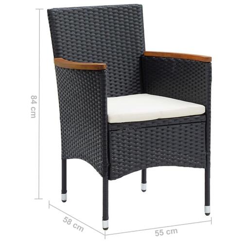 Spisebordssæt til haven 5 dele med hynder polyrattan sort