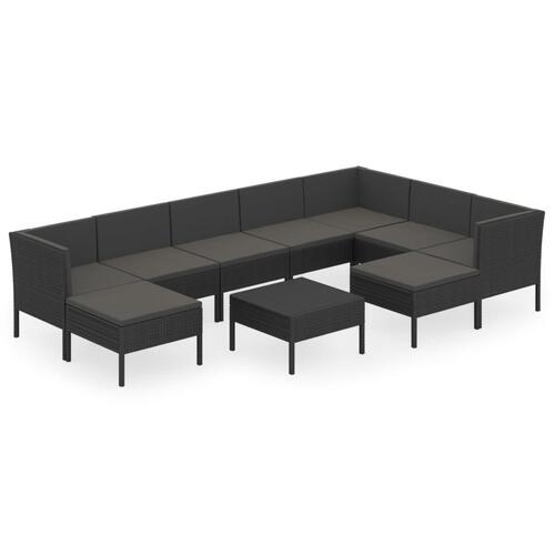 Loungesæt til haven 10 dele med hynder polyrattan sort