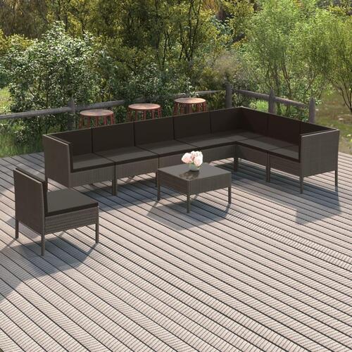 Loungesæt til haven 9 dele med hynder polyrattan grå