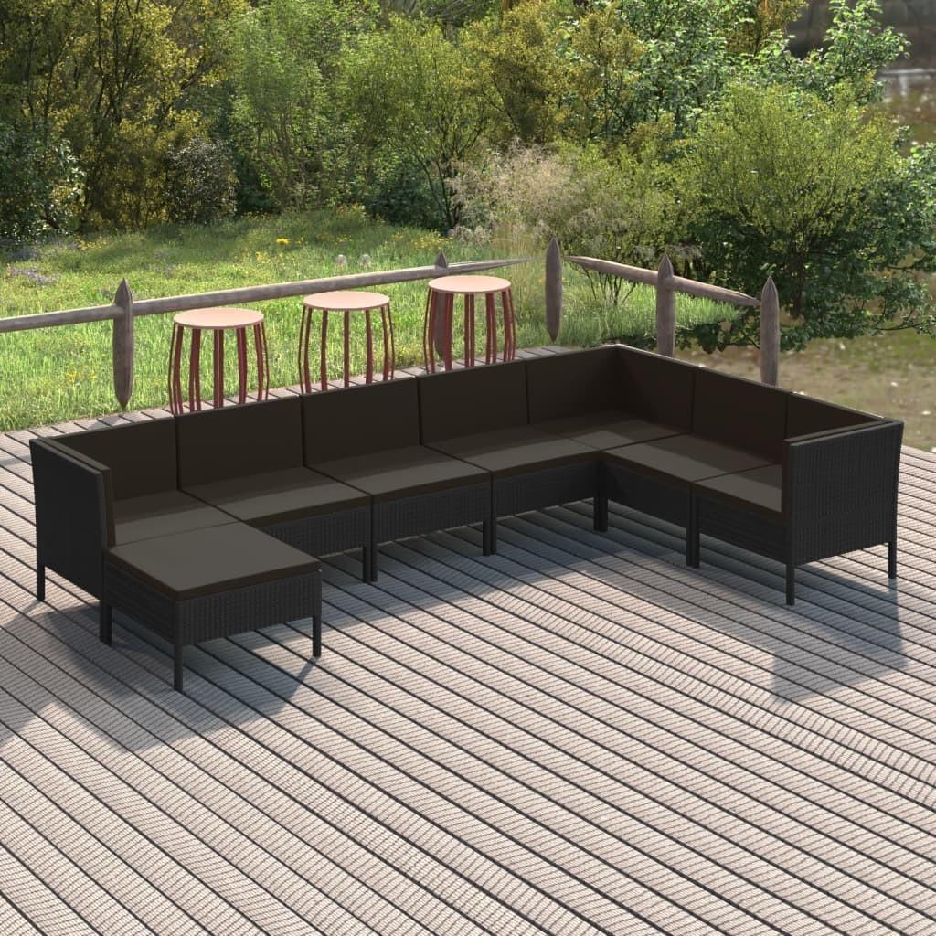Loungesæt til haven 8 dele med hynder polyrattan sort