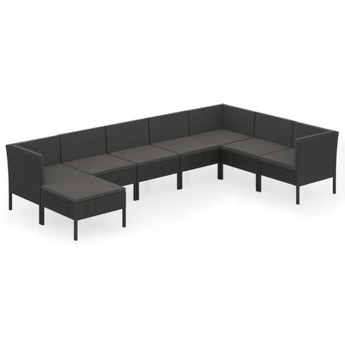 Loungesæt til haven 8 dele med hynder polyrattan sort