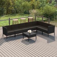 Loungesæt til haven 8 dele med hynder polyrattan sort