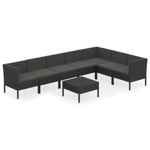 Loungesæt til haven 8 dele med hynder polyrattan sort