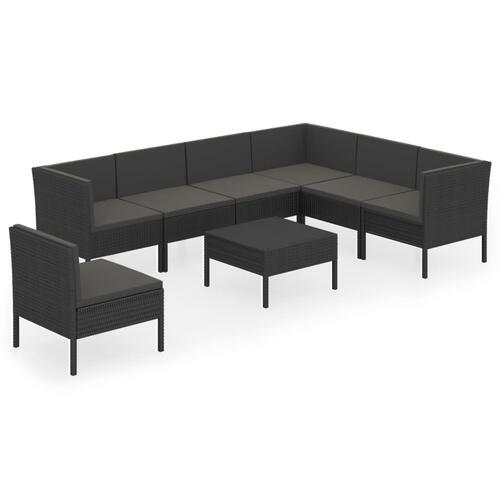 Loungesæt til haven 8 dele med hynder polyrattan sort