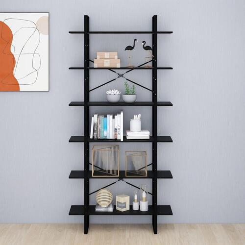 Reol 100x30x210 cm massivt fyrretræ sort