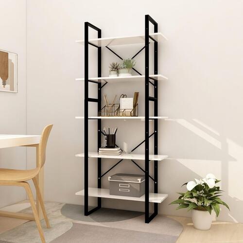 Bogreol med 5 hylder 80x30x175 cm konstrueret træ hvid
