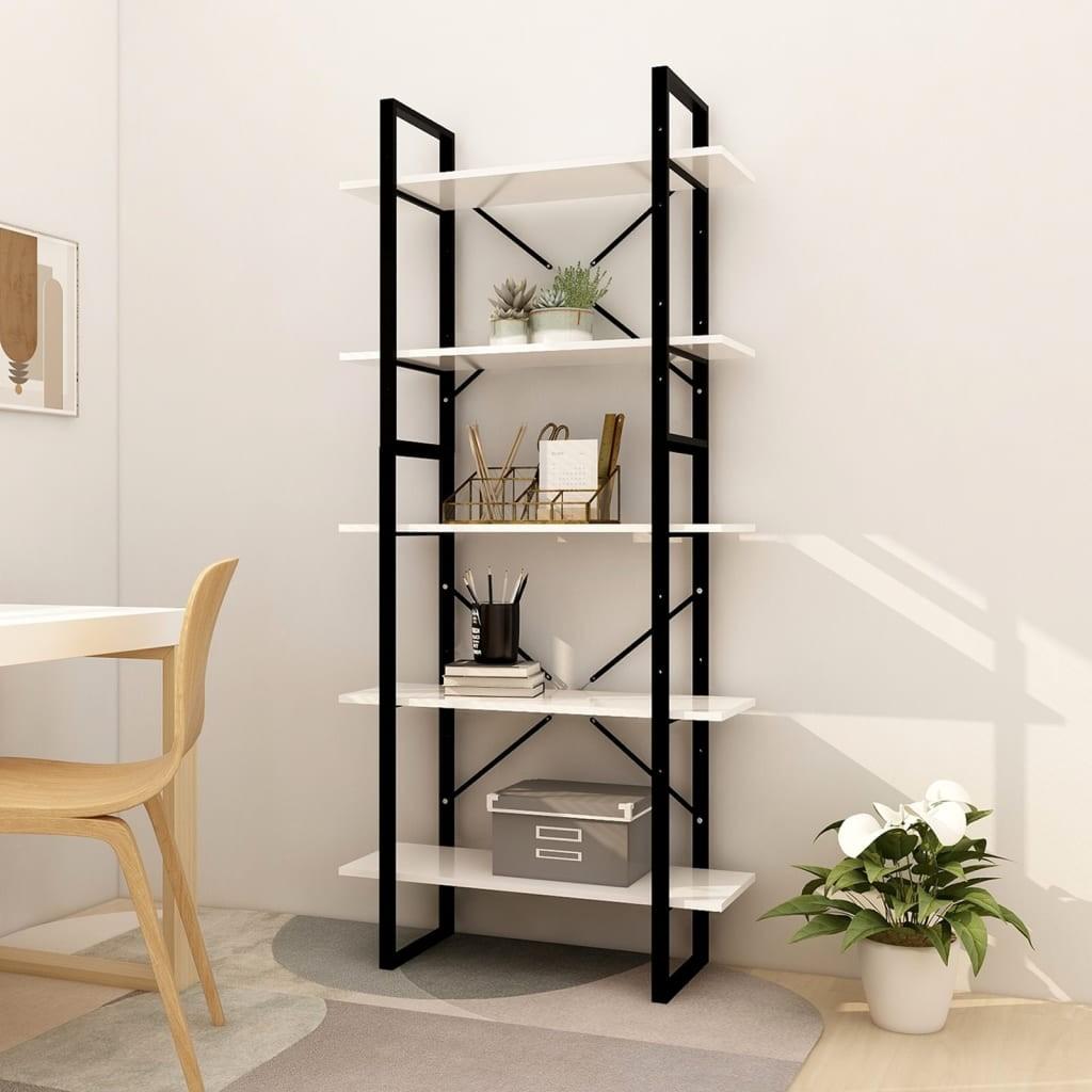 Bogreol med 5 hylder 80x30x175 cm konstrueret træ hvid