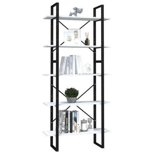 Bogreol med 5 hylder 80x30x175 cm konstrueret træ hvid