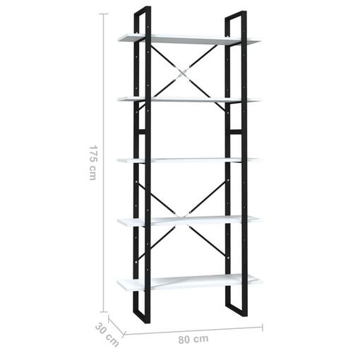 Bogreol med 5 hylder 80x30x175 cm konstrueret træ hvid