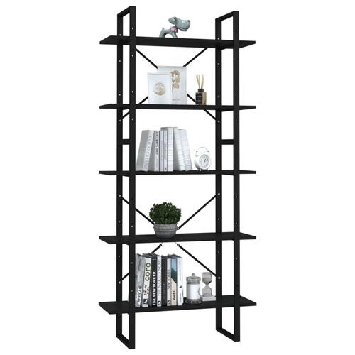 Bogreol med 5 hylder 80x30x175 cm konstrueret træ sort