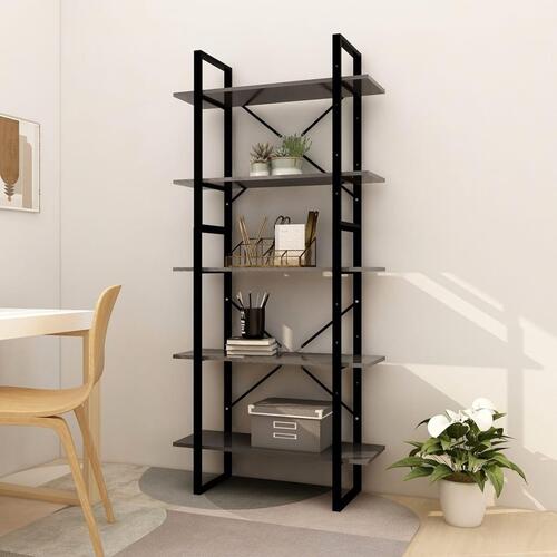 Bogreol med 5 hylder 80x30x175 cm konstrueret træ grå