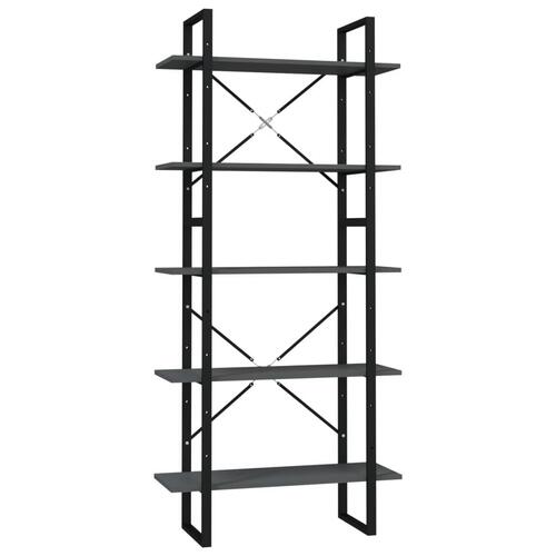 Bogreol med 5 hylder 80x30x175 cm konstrueret træ grå