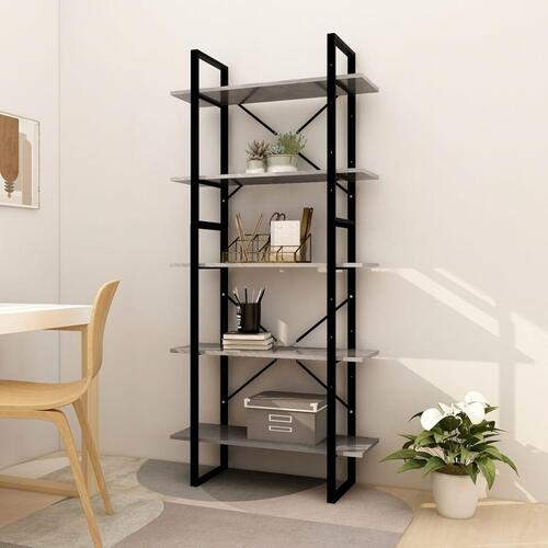 Bogreol med 5 hylder 80x30x175 cm konstrueret træ betongrå