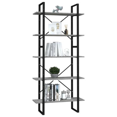 Bogreol med 5 hylder 80x30x175 cm konstrueret træ betongrå