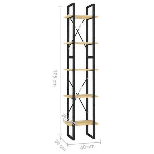 Bogreol 40x30x175 cm 5 hylder massivt fyrretræ