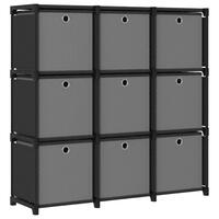 Reol med 9 rum og kasser 103x30x107,5 cm stof sort