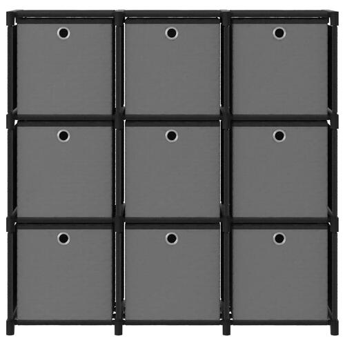 Reol med 9 rum og kasser 103x30x107,5 cm stof sort