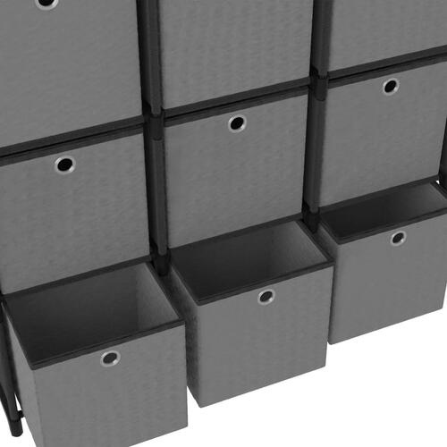 Reol med 9 rum og kasser 103x30x107,5 cm stof sort