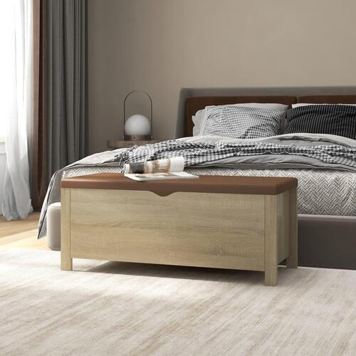 Opbevaringskasse med hynde 105x40x45 cm spånplade sonoma-eg
