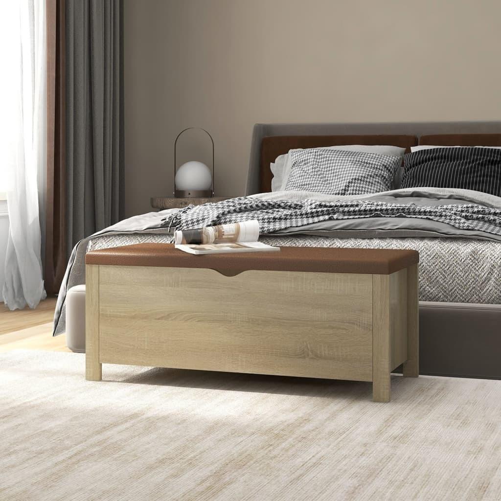 Opbevaringskasse med hynde 105x40x45 cm spånplade sonoma-eg