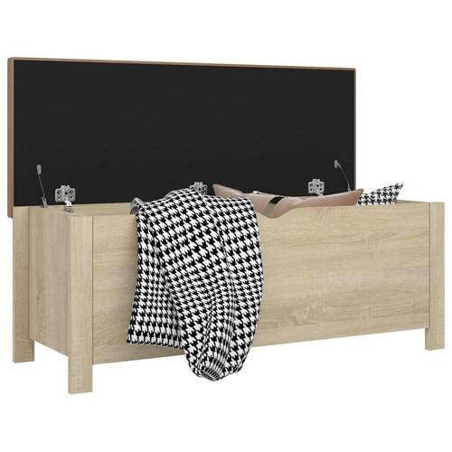 Opbevaringskasse med hynde 105x40x45 cm spånplade sonoma-eg