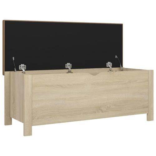 Opbevaringskasse med hynde 105x40x45 cm spånplade sonoma-eg