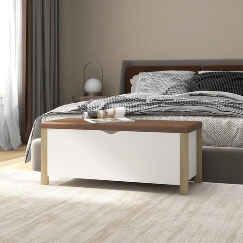 Opbevaringskasse m. hynde 105x40x45 cm spånplade hvid sonoma-eg