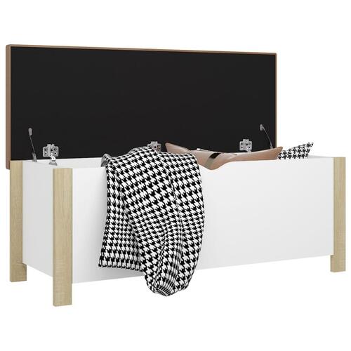 Opbevaringskasse m. hynde 105x40x45 cm spånplade hvid sonoma-eg