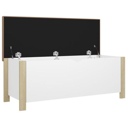 Opbevaringskasse m. hynde 105x40x45 cm spånplade hvid sonoma-eg