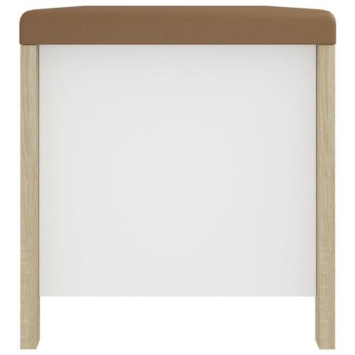 Opbevaringskasse m. hynde 105x40x45 cm spånplade hvid sonoma-eg