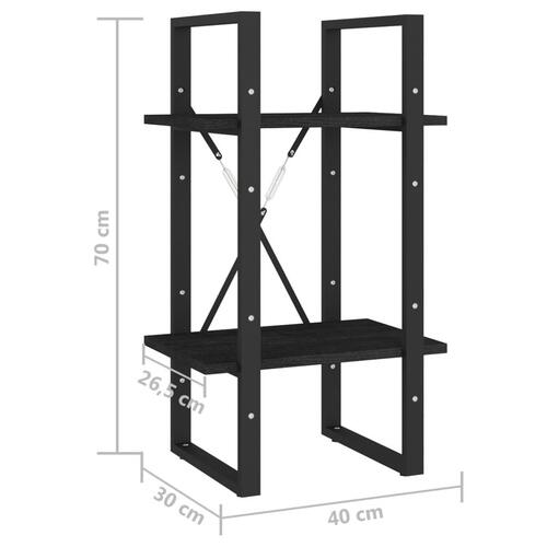 Bogreol med 2 hylder 40x30x70 cm massivt fyrretræ sort