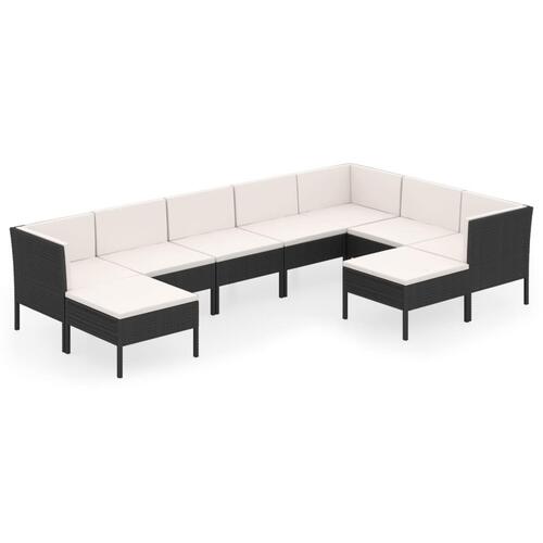 Loungesæt til haven 9 dele med hynder polyrattan sort