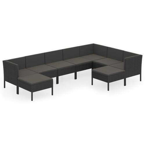 Loungesæt til haven 9 dele med hynder polyrattan sort