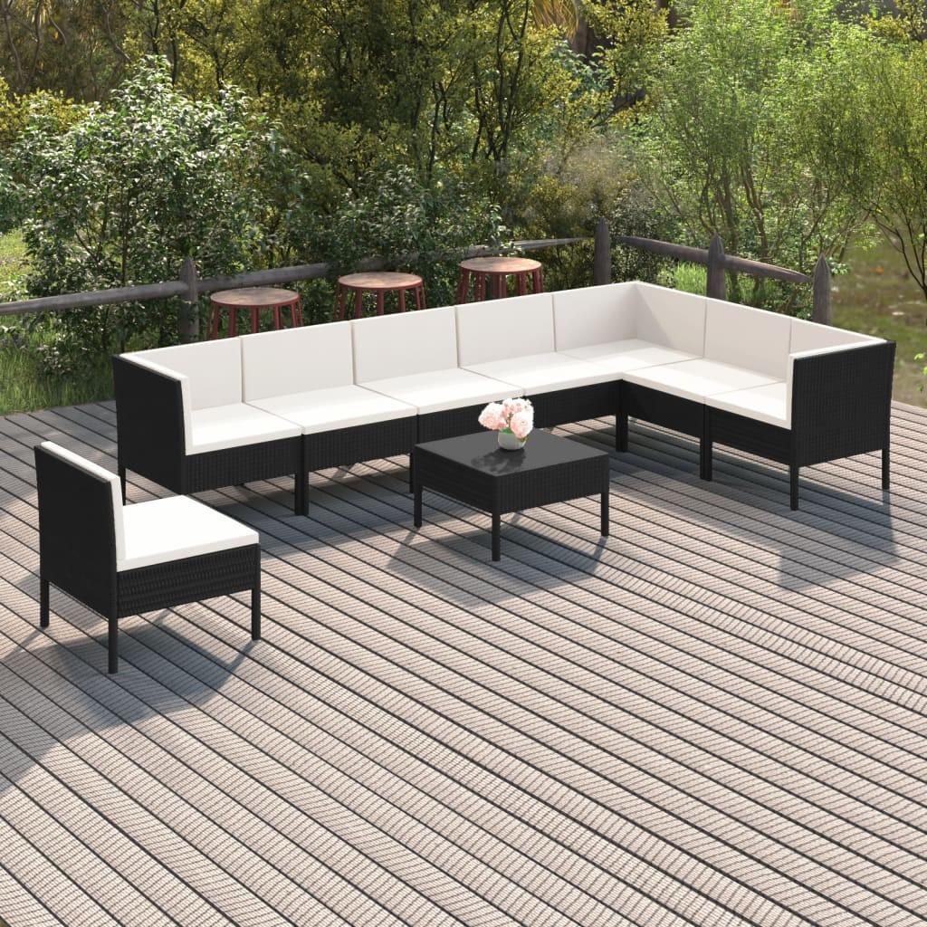 Loungesæt til haven 9 dele med hynder polyrattan sort