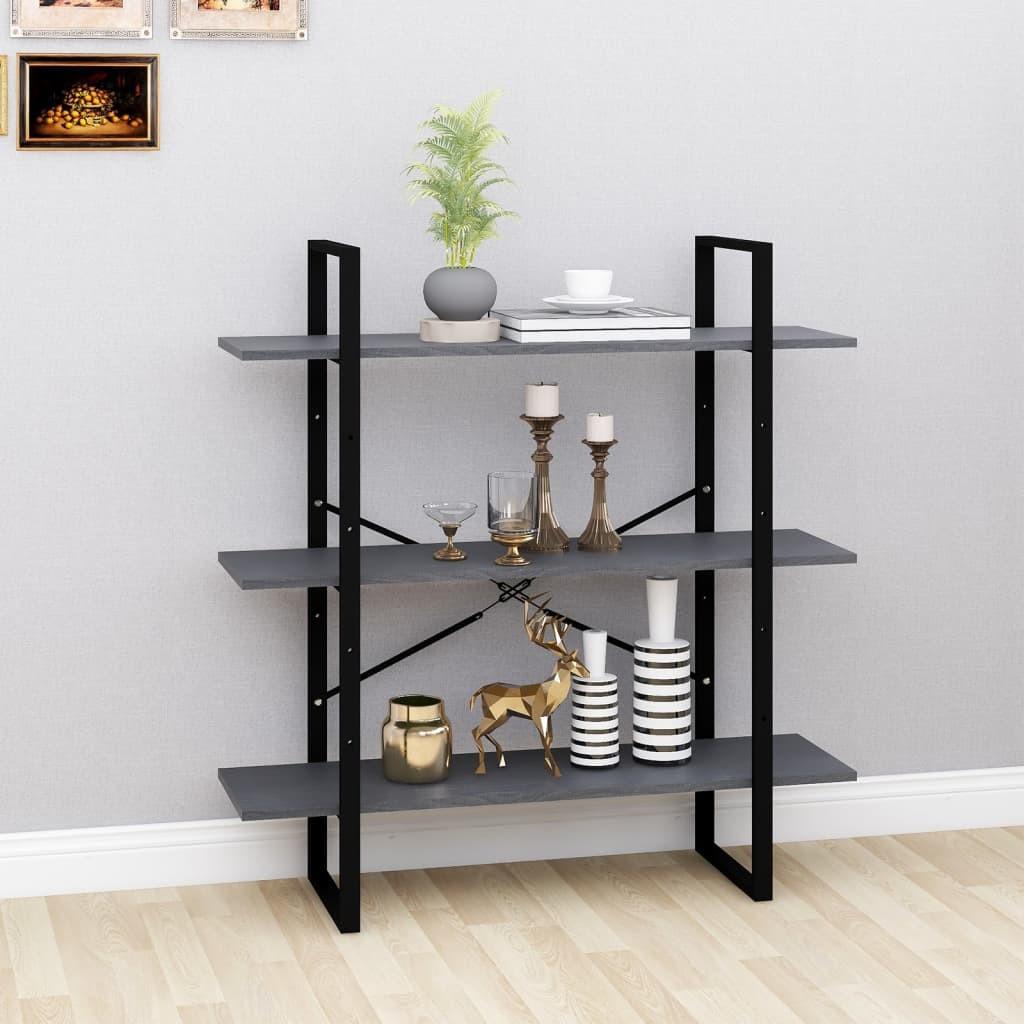 Bogreol med 3 hylder 100x30x105 cm massivt fyrretræ grå
